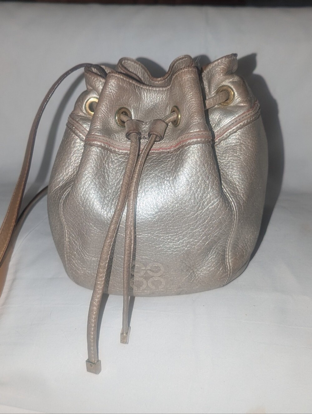 Coach Audrey SohoMetallic Taupe Drawstring Bucket Bag